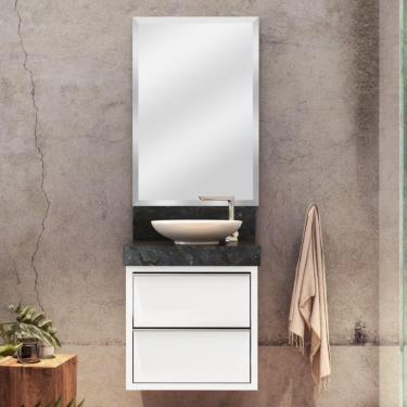 Imagem de Conjunto para Banheiro com Espelho, Gabinete, Lavatório em Porcelanato e Cuba de Louça Bumi Branco