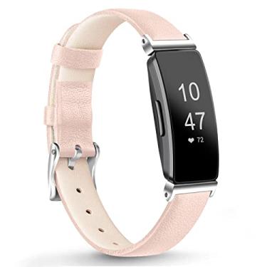 Imagem de Pulseira de couro para Fitbit Inspire 2 pulseiras femininas de couro macio e fino para Fitbit Inspire HR/Fitbit Inspire/Fitbit Ace 2 Fitness Tracker (rosa)