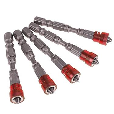 Imagem de 5 peças chave de fenda magnética ponta cruzada ph2 chave de fenda magnética 1/4 polegada sextavada haste drywall conjunto de chave de fenda elétrica, vermelho