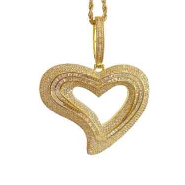Imagem de ICEDIAMOND Colar com pingente de coração irregular jumbo rapper, corrente louca, zircônia cúbica cheia brilhante hip hop joias para homens e mulheres, Latão, Zircônia cúbica