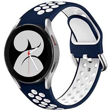 Imagem de Pulseira estilosa sem lacunas para Samsung Galaxy Watch 4 Band 40 mm 44 mm/Watch 4 pulseiras clássicas 42 mm 46 mm Furo Respiráveis Três Fias Respiráveis Pulseira de Silicone Ajustável Pulseira Esportiva Feminina Masculina, Branca Meia-Noite