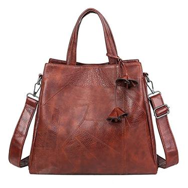 Imagem de Bolsa transversal de couro macio clássica fashion com alça superior bolsas para mulheres bolsa de ombro casual, Marrom