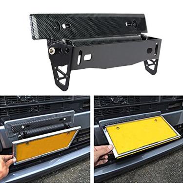 Imagem de Shkalacar Suporte universal para moldura de placa de automóvel, suporte universal de moldura de placa de licença de carro de fibra de carbono, suporte de montagem ajustável para mudança de posição de corrida, acessório de modificação DIY