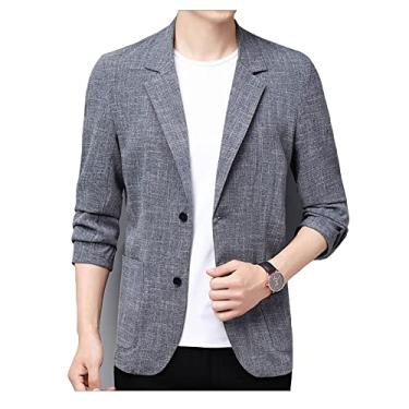 Imagem de Bestgift Blazer masculino de linho fino outono, Cinza, XX-Large