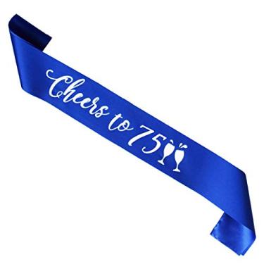 Imagem de Faixa de aniversário Blue Cheers para 75 anos, masculina ou feminina, artigos de festa de aniversário de 75 anos, decorações de festa azul royal