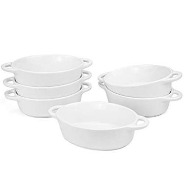 Imagem de Foraineam Pacote com 6 Ramekins de Porcelana, 255 ml Oval Ceramic Creme Brulee Souffle Baking Ramekin Pratos Tigela com Alças Duplas