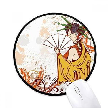 Imagem de DIYthinker JapanFan deixa mouse pad decorado à mão desktop escritório tapete redondo para computador