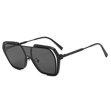 Imagem de Óculos de sol de uma peça amarelo transparente fashion feminino masculino óculos de sol quadrado superdimensionado de luxo letras elegantes óculos tons, preto preto, tamanho único