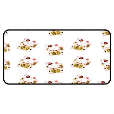 Imagem de Tapetes de cozinha bonitos gatos da sorte do Japão gatinho fundo branco área de cozinha tapetes e tapetes antiderrapante tapete de cozinha lavável para chão de cozinha casa escritório pia lavanderia interior 101,6 x 50,8 cm
