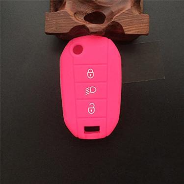 Imagem de YJADHU Capa de silicone para chave de carro conjunto de suporte de pele de 3 botões, apto para Peugeot 3008 208 308 Rcz 508 408 2008 407 307 4008, rosa
