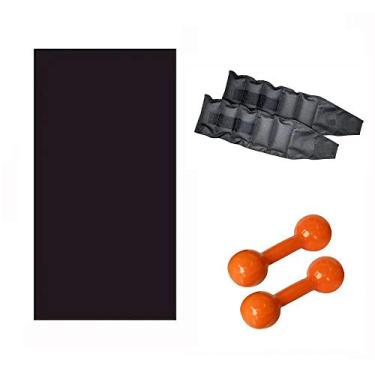 Imagem de Kit Treine em Casa - Colchonete + Par de Tornozeleira 4 Kg + Par de Halteres de 4 Kg