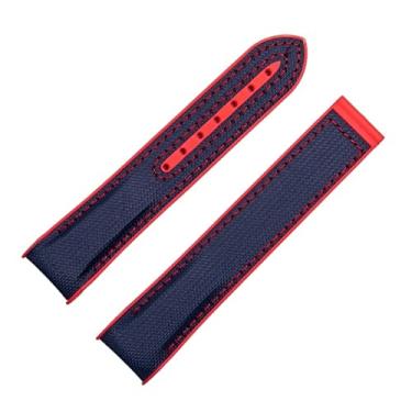 Imagem de HAODEE Pulseira de relógio de borracha de nylon de 20mm 22mm para pulseira Omega SEAMASTER planeta oceano fecho implantante acessórios pulseira corrente (cor: azul vermelho, tamanho: 22mm-fivela rosa)