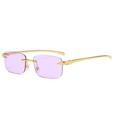 Imagem de Óculos de sol masculinos vintage sem aro quadrado, óculos de sol pequenos de metal para viagem, ouro C02, tamanho único