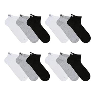 Imagem de Kit 12 Pares Meias Cano Curto Mash Algodão Unissex Adulto | 4 Branca - 4 Cinza - 4 Preto | 39-44