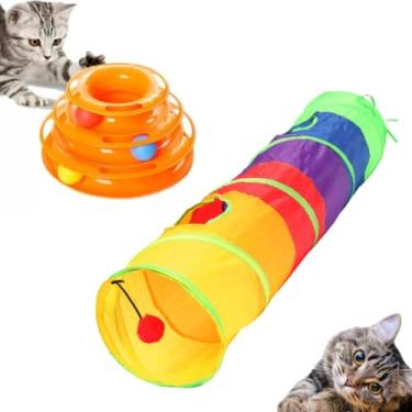 Imagem de 2 Brinquedo Interativo para Gato Torre + Tunel Labirinto Pet Bolinha