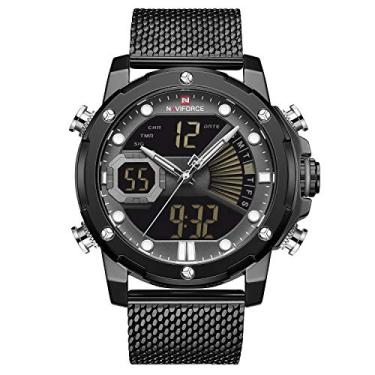 Imagem de Relógio masculino digital de aço inoxidável com pulseira de malha esportiva à prova d'água e relógio de pulso militar duplo, Black Gray Black