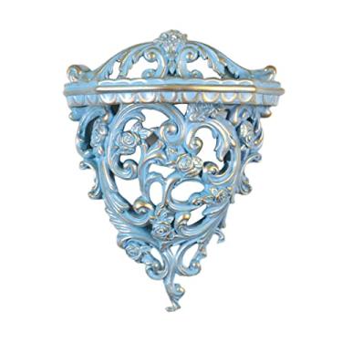 Imagem de WeiLaiKeQi Prateleira flutuante de parede retrô estilo europeu decoração de resina suporte de vaso de flores suporte de mesa de armazenamento de parede para corredor quarto casa, azul P