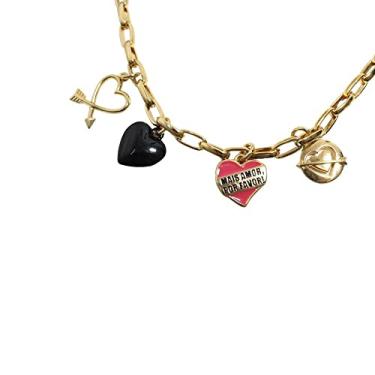 Imagem de Colar Feminino Elos Coração + Amor Por Favor Banho Ouro