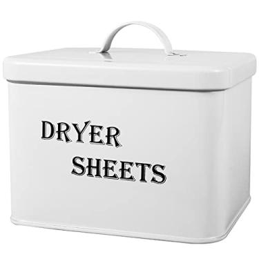Imagem de Eummy Suporte de lençol para secadora com tampa, recipiente de papel de lavanderia de grande capacidade, dispensador de folhas para secadora, decoração de lavanderia, reutilizável, caixa de secadora, cesto de folhas para amaciante de tecidos 18 × 15 × 13 cm