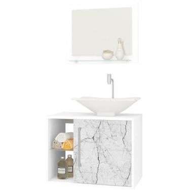 Imagem de Gabinete Para Banheiro Com Cuba E Espelho Baden B02 Branco Carrara - L