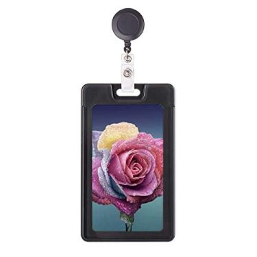 Imagem de Estojo retrátil para cartão de carretel de crachá com rosas rosa escuro