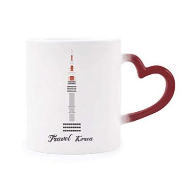 Imagem de Caneca Seoul Tower na Coreia sensível ao calor Caneca vermelha que muda de cor