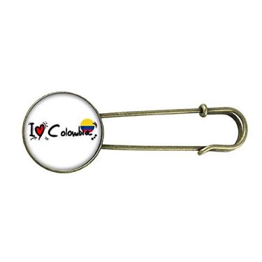 Imagem de I Love Colombia Bandeira da Palavra Love Heart Ilustration Broche de Metal Retrô Joia