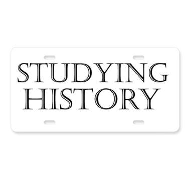 Imagem de DIYthinker Etiqueta de aço inoxidável para decoração de placa de licença estudando história de frases curtas