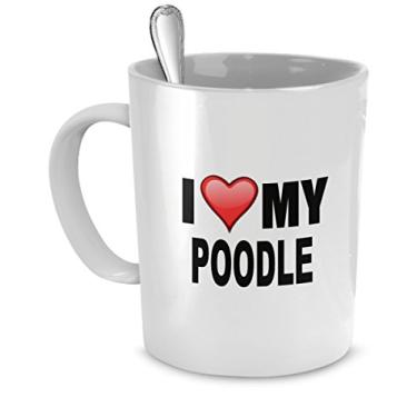 Imagem de Caneca de poodle - I Love My Poodle - Presentes para amantes de poodle - Presentes para amantes de cães - Caneca de café de cerâmica de 325 ml