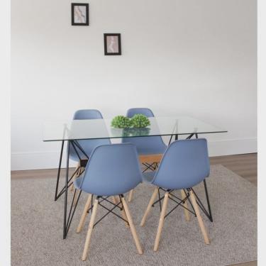 Imagem de Conjunto Mesa com Tampo de Vidro Araçá com 4 Cadeiras Eiffel Madeira Rivatti