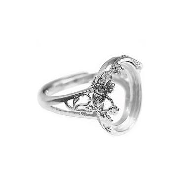 Imagem de Anel em branco (10 x 14 mm em branco oval) base de anel de prata esterlina ajustável banhado a ouro branco de longa duração configuração de anel de prata 925 R693B, Prata 925, ouro,