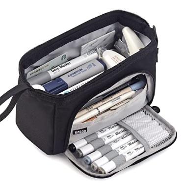 Imagem de Estojo de lápis Bolsa cosmética de grande capacidade Caixa de bolsa fofa De volta às aulas Material de papelaria coreano japonês (Preto)