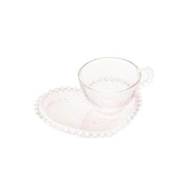 Imagem de Xícara Para Chá Cristal Com Prato Coração Transparente Wolff 180 Ml