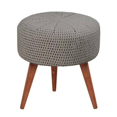 Imagem de Puff Banqueta Crochê Madeira Maciça Castellar Móbile Cinza