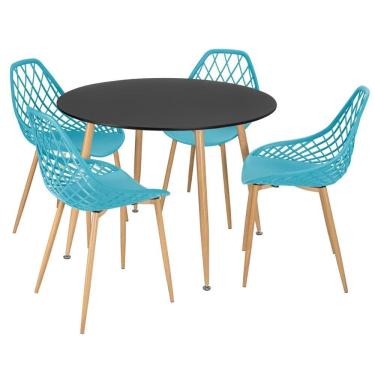 Imagem de Mesa de jantar redonda 100 cm preto + 4 cadeiras Clarice Cloe