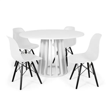 Imagem de Conjunto Mesa de Jantar Redonda Talia 120cm Branca com 4 Cadeiras Eames Eiffel Base Preta - Branco