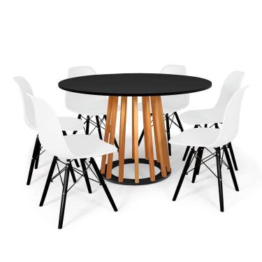 Imagem de Conjunto Mesa de Jantar Redonda Talia Amadeirada Preta 120cm com 6 Cadeiras Eames Eiffel Base Preta - Branco