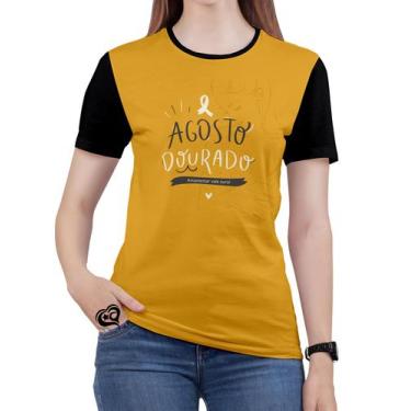 Imagem de Camiseta Agosto Dourado Plus Size Feminina Blusa Amarelo - Alemark