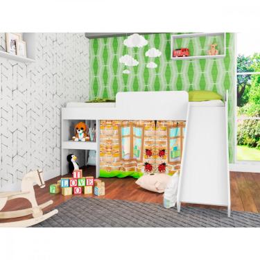 Imagem de Cama Infantil com Escorregador e Cortina Playground 90 Art In Móveis - Branco