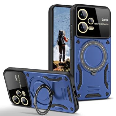 Imagem de MRRSIWEI Capa para Xiaomi Redmi 13C com protetor de lente de câmera, [compatível com MagSafe] com suporte, proteção de grau militar, capa à prova de choque para Xiaomi Redmi 13C - azul mecha