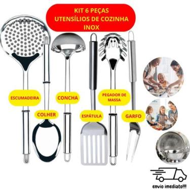 Imagem de Kit Utensílios De Cozinha 6 Peças Escumadeira Colher Pegador Concha Ga