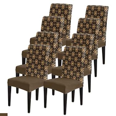Imagem de Capas de cadeira, capas de cadeira floral arabesca preta dourada, capa de cadeira impermeável para festa de casamento, capas de cadeira para sala de jantar pacote com 8, capas de assento para cadeiras
