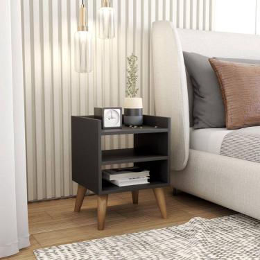 Imagem de Mesa De Cabeceira Retrô Pés Palito De Madeira Mesinha Lateral Preto