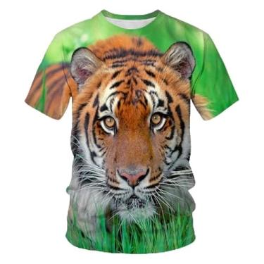 Imagem de Camiseta esportiva casual 3D estampa de tigre manga curta animal verão verão camiseta masculina gola redonda, Cinza, M