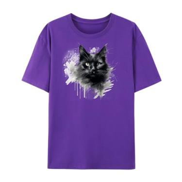 Imagem de Qingyee Camisetas Gothic Black Crow, Black Raven Camiseta com estampa Blackbird para homens e mulheres., Gato roxo, P