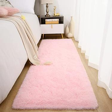 Imagem de Tapete passadeira macio Chicrug, felpudo, de pelúcia fofa, não solta pelo, para quarto, sala de estar, berçário, quarto infantil, de menina, decoração de casa, 0,6 x 2,4 m (rosa)