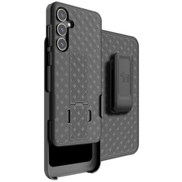 Imagem de Capa com clipe para celular Galaxy S23 FE, capa rígida fina texturizada Nakedcellphone com suporte e [rotativo/catraca] combo de coldre de quadril para cinto para Samsung SM-S711 - preto fosco
