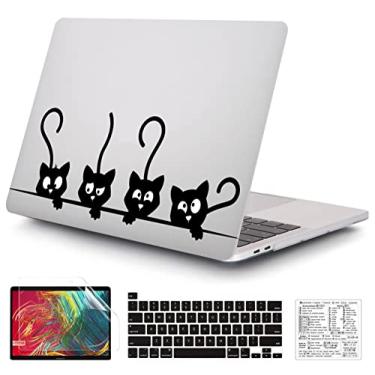 Imagem de QCzyc Compatível com MacBook Pro 13 polegadas versão 2020-2016 A2338 M1 A2289 A2251 A2159 A1989 capa rígida de plástico e película de teclado e adesivo de teclado Mac OS (gatos pretos)