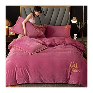 Imagem de Jogo de lençol de cama luxuoso de 4 peças, capa de edredom Queen verde-oliva luxuosa, macio, estilo simples, capa de cama lisa com 2 fronhas, forro de cama (lençol F de 1,5 m)