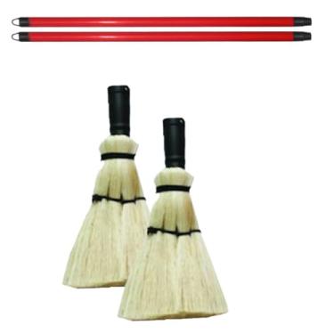 Imagem de Kit 2 Escova Vassoura Limpa Teto Multiuso com Cabo – Cerdas Naturais Sisal para Limpeza de Paredes, Cantos Difíceis, Azulejos e Poeira de Teto Alto